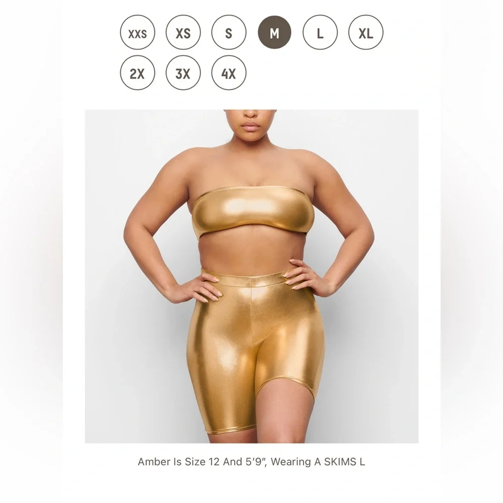 NWT- METALLIC‎ SWIM MID WAIST SHORT- Gold- size small
